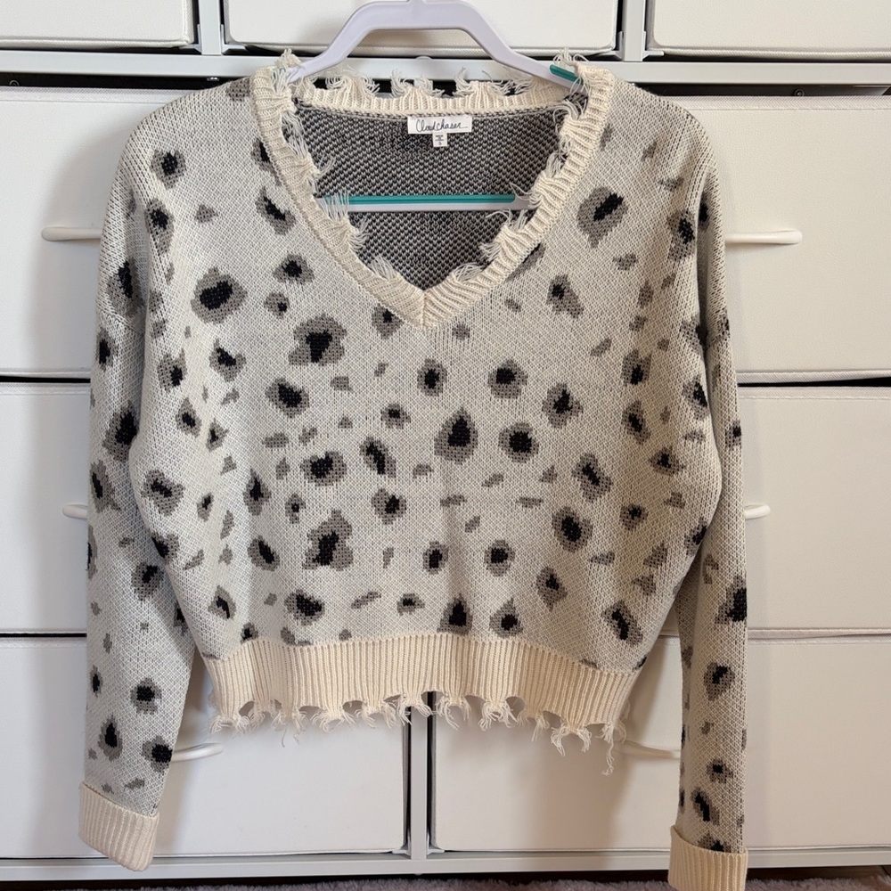 Cloud Chaser V-Neck Sweater with Black Spots